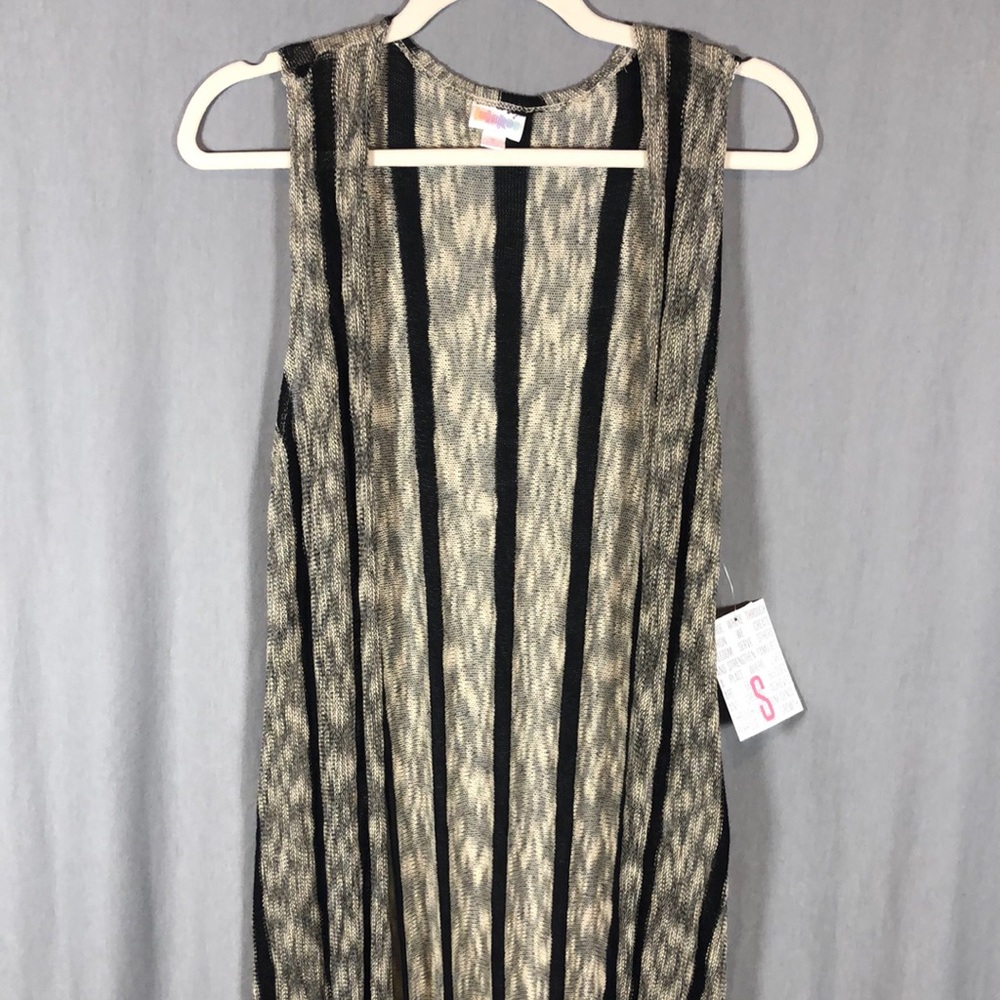 Lularoe NWT Black/Cream Heather Stripes - Long Vest/Cover Up - Sz S